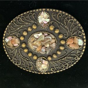 Stone/shell encrusted belt buckle